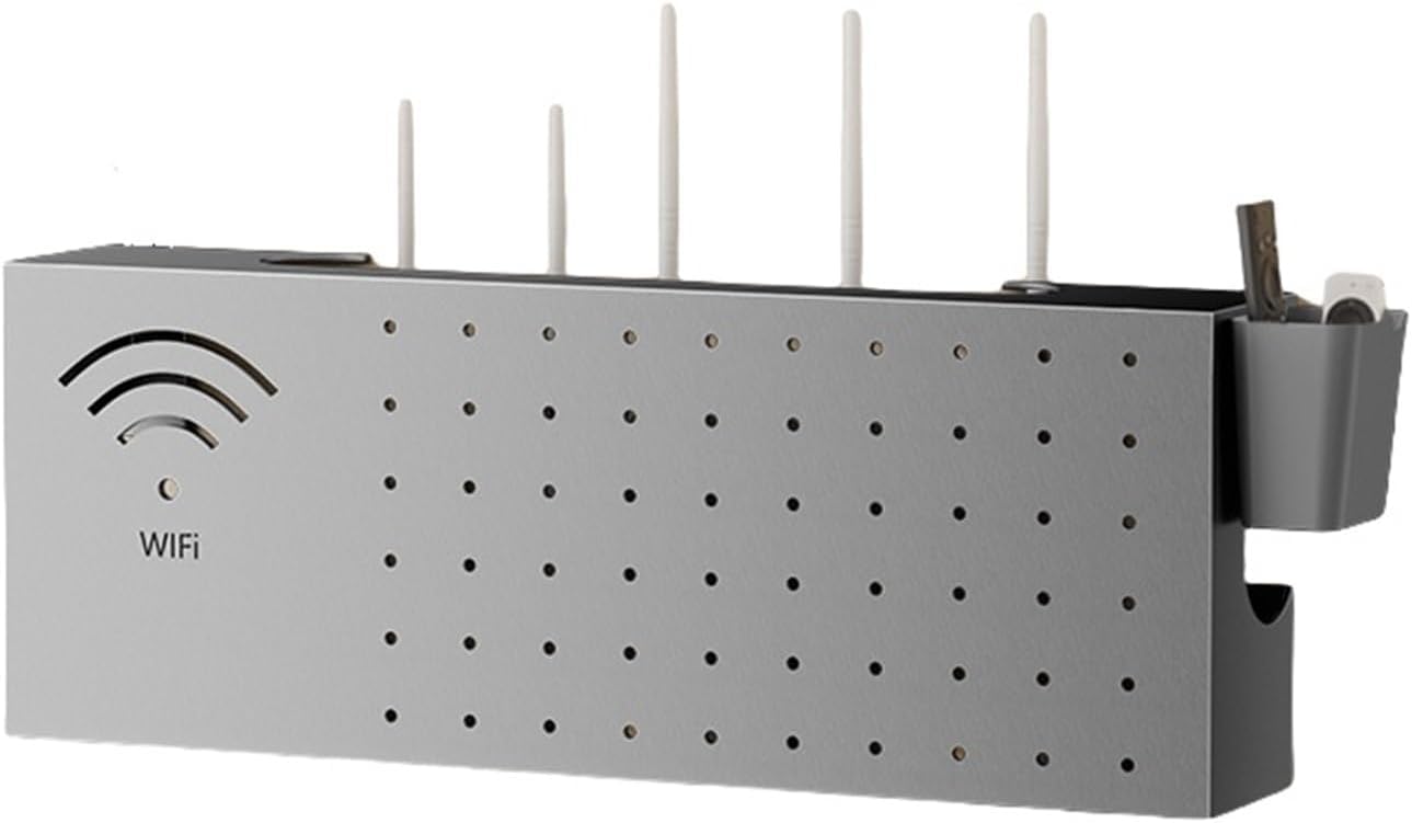 Armoire de rangement murale pour routeur avec multiprise et gestion des câbles – Étagère élégante pour économiser de l'espace pour routeurs et modems Wi-Fi – Idéal pour la maison ou le bureau