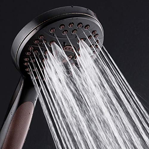 AquaSpa Pommeau de douche haute pression 6 réglages - Tuyau en acier inoxydable de 1,8 m - Poignée antidérapante - Finition bronze huilé – vue 6