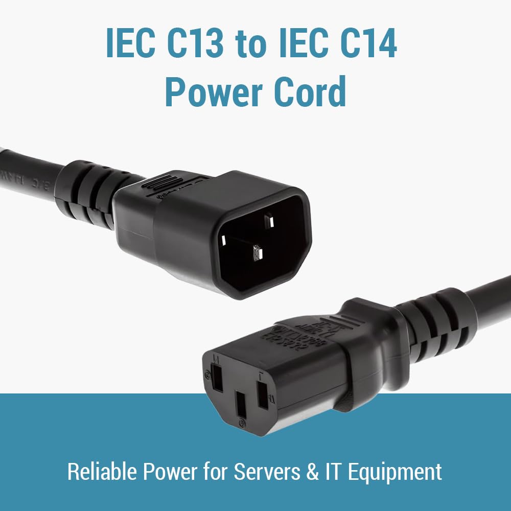 CablesAndKits 3-bolcowy przewód zasilający (3 stopy) - 15 A/250 V, 14 AWG - C13 do C14, (IEC-60320-C13 do IEC-60320-C14) - Wytrzymały przewód zasilający do sieci i centrów danych