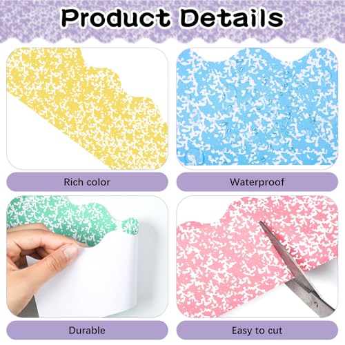 Image of Fuutreo 6 Roll 197 ft Colorful Composition Bulletin Board Borders Composition Notebook Classroom Decoration Scalloped Rolled Border Trim Marble Cover Decor for Back to School Chalkboard Office Wall