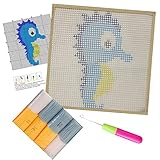 Kleiner Mini-Klapphaken-Kits, Teppich, mit Seepferdchen, bedruckter Leinwand, farbkodierter Leinwand, Häkelteppich, Garn, Sofamatte, Häkelteppich, DIY-Teppich, Basteln for Heimdekoration, 30,5 x 30,5