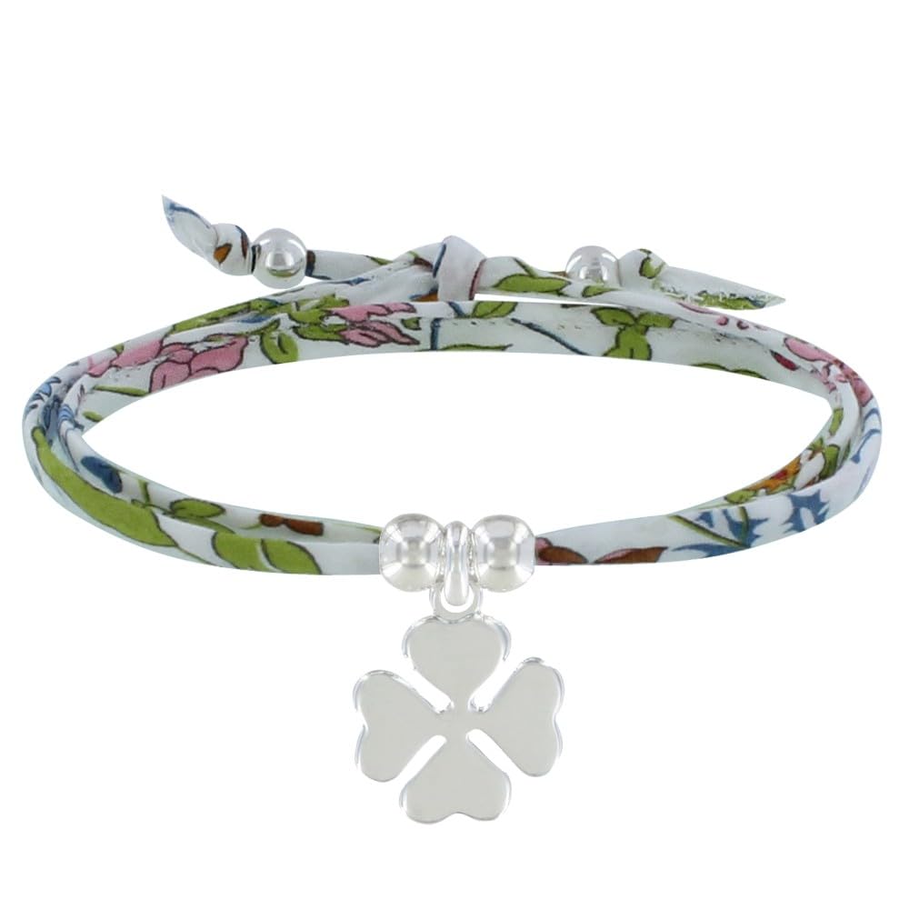 LES POULETTES BIJOUX Bracciale Argento 925 Con Ciondolo Mini Trifoglio Smaltato Verde E Perle - 2