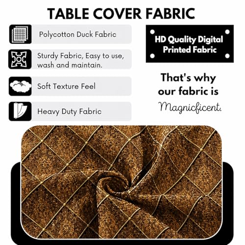 Image of Polycotton Printed Dining Table Cloth with Dining Chair Covers,Slipcovers (6 Seater Table Cover + 6 Chair Cover) (Brown & Black Box)