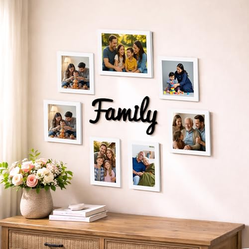 Image of Family Photo Frame Set of 7 for Wall Decor, Wooden Finish Collage Picture Frames for Living Room, Bedroom, Multi-Size Wall Hanging Gallery Frame Set, (4 Sets 4x6, 2 Set 6x4, 1 Set 6x8 Inch)