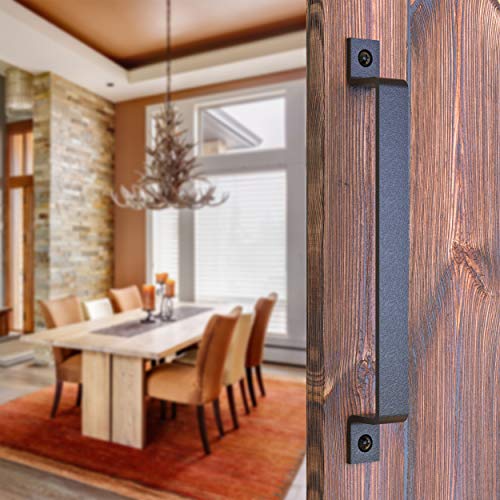 Barn Door Handle Black 12 inch Solid Steel Gate Handle Pull for Sliding Barn Doors Gates Garages Sheds