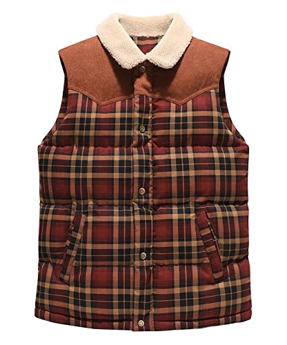 Hypestfit Men's Western Puffer Vest Corduroy Yoke Quilted Vest Cotton Padded #TOP1