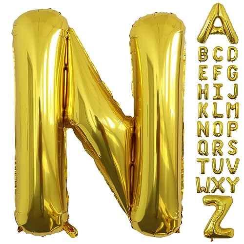 Image of Letter Balloons Gold Party Balloon - 40 Inch Large Gold Letter N Balloon, Letter Balloon Birthday Decorations, Balloon for Women Men Anniversary Party Decorations Supplies