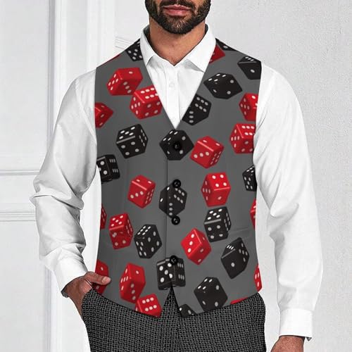 3D Red Black Dice Pattern Men's Suit Vest Slim Fit V-Ncek Waistcoat Business Casual Vest2