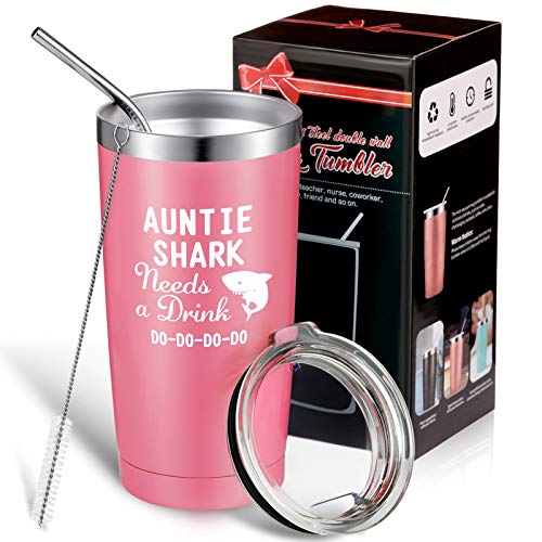 Aunt Gifts, Auntie Shark Needs Do Do Do Do Funny Travel Tumbler, Aunt Gifts from Niece Nephew, Christmas Birthday Gifts for Auntie, 20 oz Vacuum Insulation Mug Tumbler with Gift Box (Pink) Aunt Gifts, Auntie Shark Needs Do Do Do Do Funny Travel Tumbler, Aunt Gifts from Niece Nephew, Christmas Birthday Gifts for Auntie, 20 oz Vacuum Insulation Mug Tumbler with Gift Box (Pink)