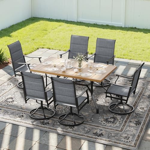Image of Soohow 7-Piece Outdoor Dining Set, Patio Dining Table and Chairs Set for 6, 6 x Swivel Patio Chairs and 60 inchx35 inch Dining Table with 1.57 inch Umbrella Hole, Wood-Like, Ideal for Poolside, Backyard, Deck
