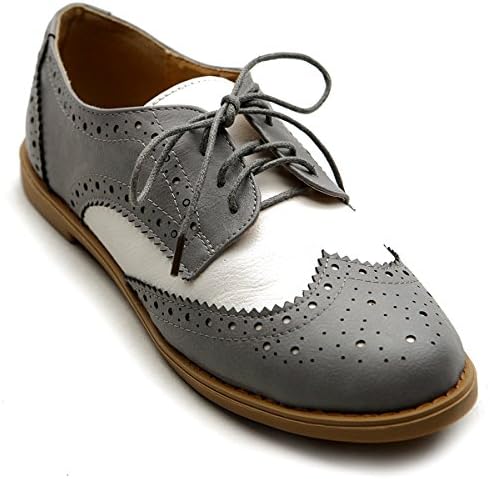 Ollio Women's Flat Shoe Wingtip Lace Up Two Tone Oxford M2913(6 B(M) US, Grey)