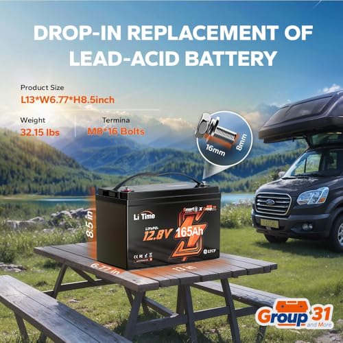 Image of Litime 12V 165Ah Group 31 LiFePO4 Lithium Battery for RV Marine Boat(4Pack)