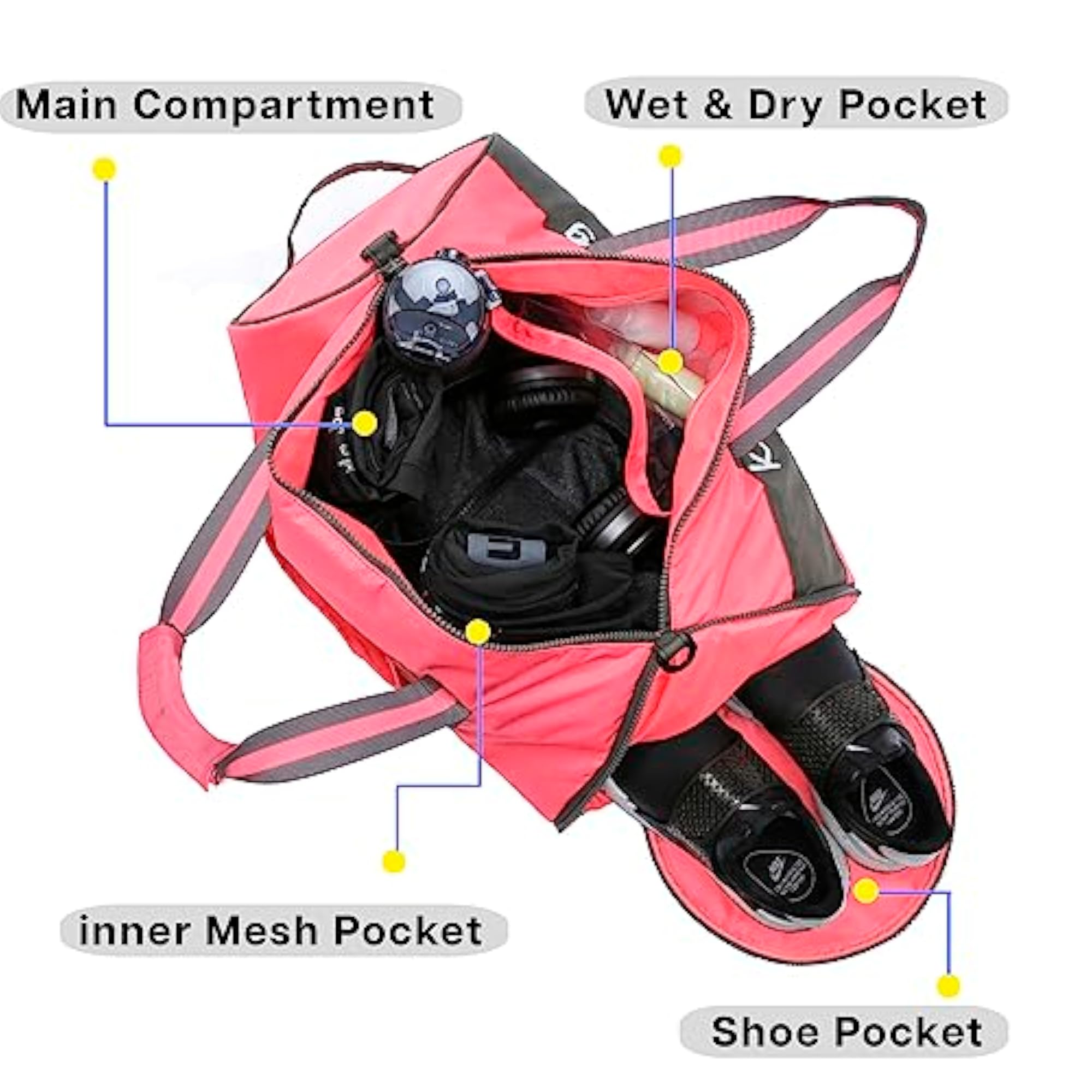 Nylon Travel Duffle Bag for Women with Compartments
