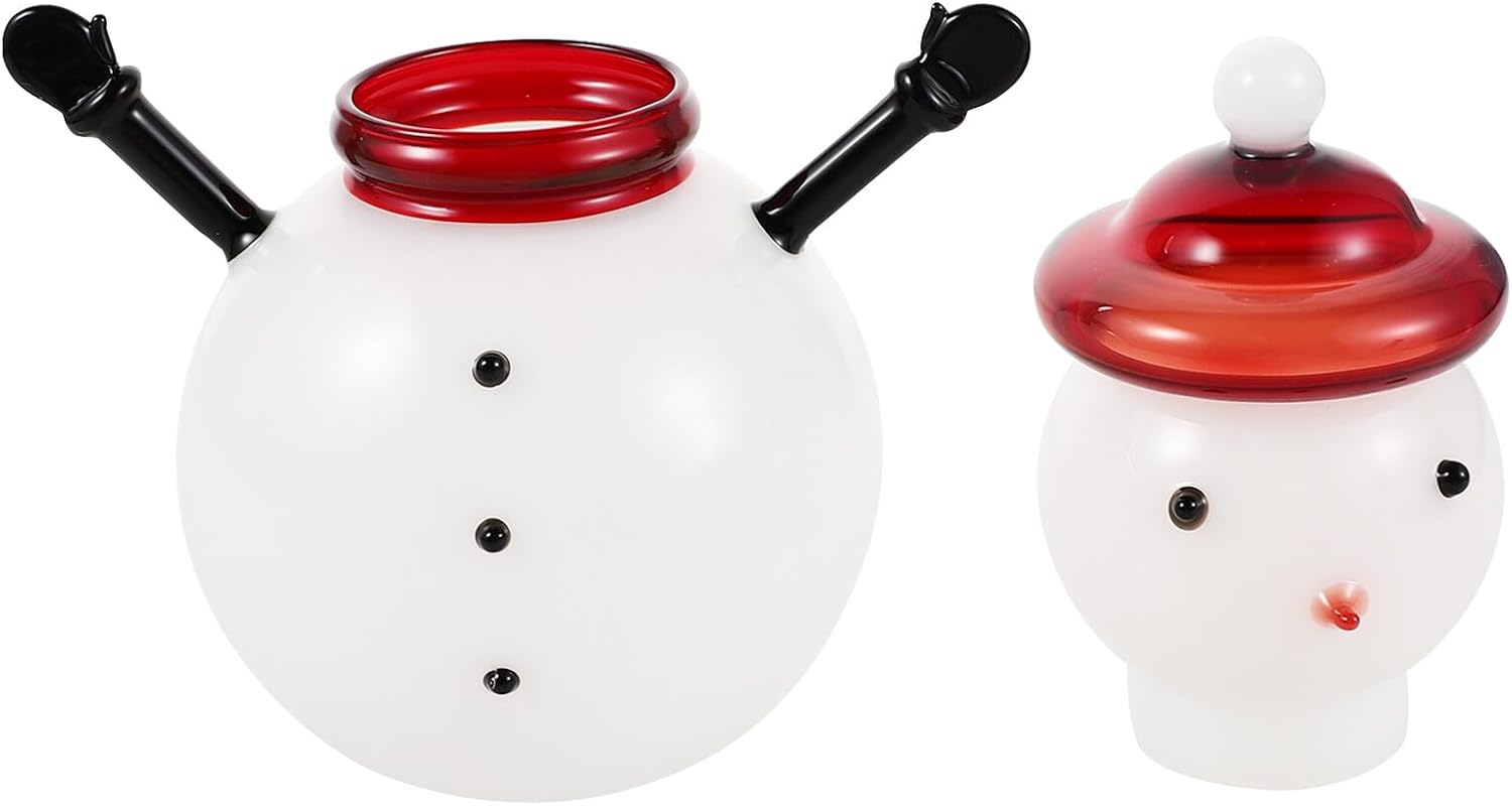Snowman Glass Candy Jar with Lid Small Decorative Christmas Storage Container for Sweets Home Kitchen Candy Canister Party Décor