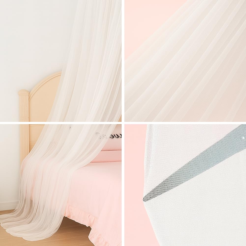 Vicloon Bed Canopy, Mosquito Net for Single Beds Princess Canopy, Round Dome Hanging Bed Curtains for Girls Room Decor (White) - Image 3