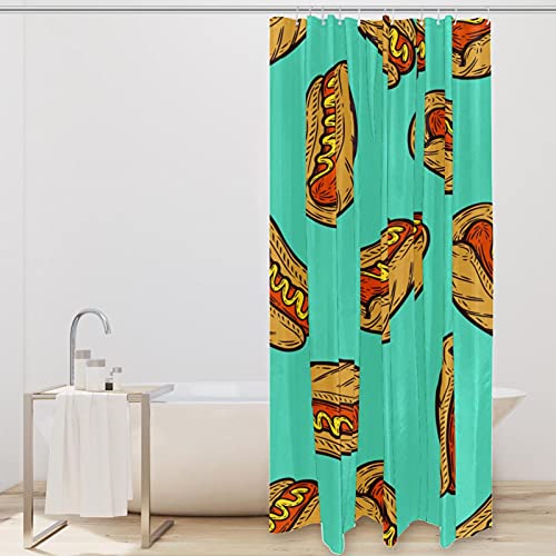 Rideau de douche sans odeur vert imprimé Hot Dog pour baignoire - 3