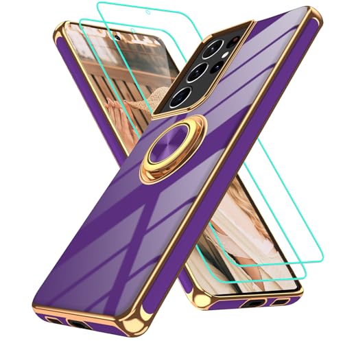 Coque Samsung S21 Ultra à bord doré élégant et béquille rotative 360