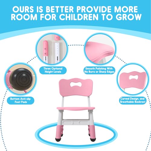 Kids-Chair-Height-Adjustable-Toddler-Chair-Max-Load-220LBS-Plastic-Indoor-Outdoor-Chair-for-Children-Age-1-6-School-Home-Daycare-Use-Pink Kids Chair Height Adjustable Toddler Chair Max Load 220LBS Plastic Indoor Outdoor Chair for Children Age 1 6 School Home Daycare Use Pink