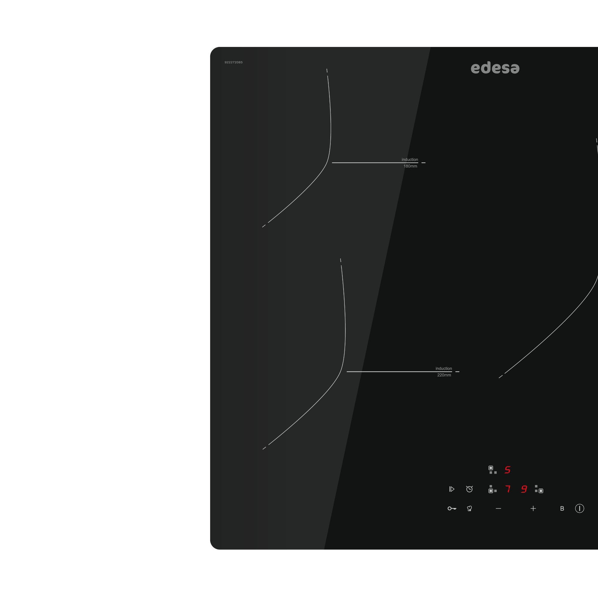 EDESA Placa Inducción EIT-6328 R, 3 Áreas Cocción, Control Táctil, 9 Niveles y Booster, Potencia Regulable, Bloqueo Seguridad, Temporizador, Función Stop & Go, Potencia Máxima 7kW, Color Negro