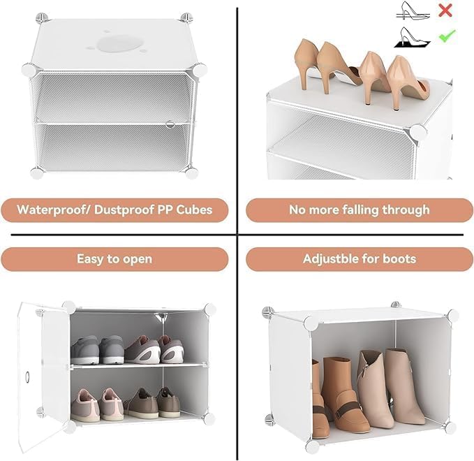 Image of Plastic Cupboard for Storage -2 Pack Multipurpose Stackable Cabinet Drawer, Foldable Wardrobe Organizer for Clothes, Kitchen Storage Cabinet, Modular Drawer Almirah (2-Tier)