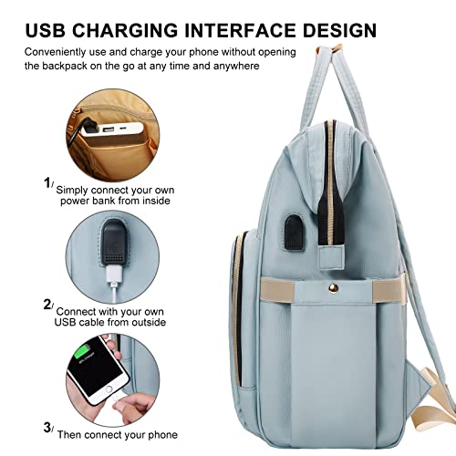 Image of VSNOON Laptop Backpack for Women, 15.6 Inch College School Backpack with USB Charging Port, Water Resistant Laptop Backpack for Travel /Work /Girls /Nurse /Teacher (Blue)