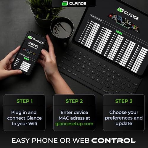 Glance LED Ticker - Customizable LED Display Sports Ticker, LED Display for Man Cave, Stock Market Ticker Display, Sports Score Retro Smart Pixel Display, Weather Display - 8"x4" Made in USA