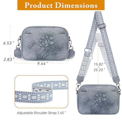 Image of Small Crossbody Purses for Women, Trendy Vegan Leather Crossbody Bag Embossed Travel Shoulder Handbags with Wide Strap