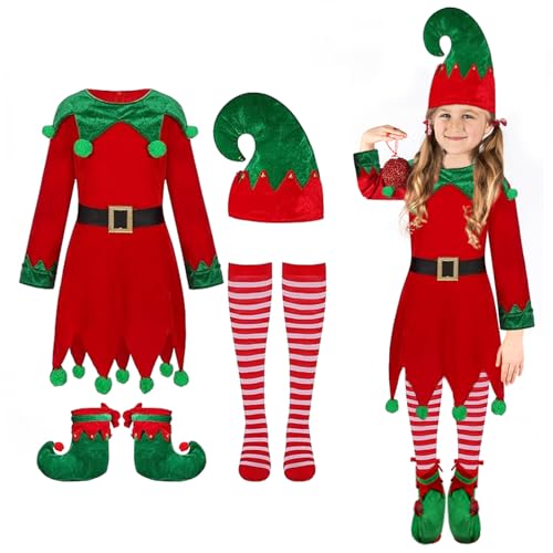 Disfraz infantil de elfo de Navidad para niñas miniatura 1