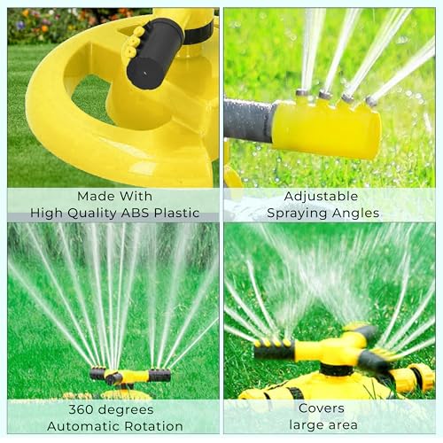 Image of Roots & Leaf 360 Automatic Rotating Garden Sprinkler with 45 Adjustable Arms | Durable ABS Material | Coverage up to 32 Feet | for Efficient Watering in Gardens and Lawns (Pack of 2)