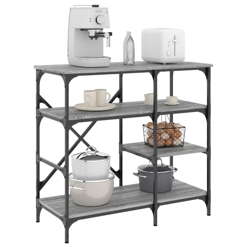 Modernes graues Sonoma-Bäckerregal, 90 x 40 x 84 cm, Holz- und Metallrahmen, für Zuhause, Garten, Nizer