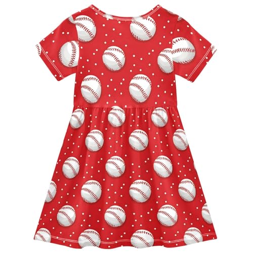 Girls' Dresses Baseball Print Short Sleeve Summer Dress for Toddler Girls 2-8Y2