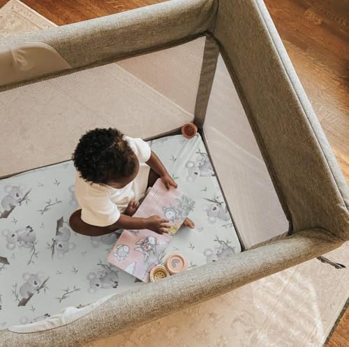Image of Pack n Play Sheets, BROLEX 2 Pack Mini Crib Sheets,Stretchy Portable Fitted Playard Sheet Set, Convertible Playard Mattress Cover,Ultra Soft Breathable Material,Koala & Foliage