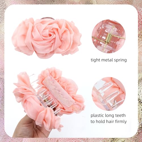 Lawie Pack 4 Pinzas grandes plástico flor rosa miniatura 3