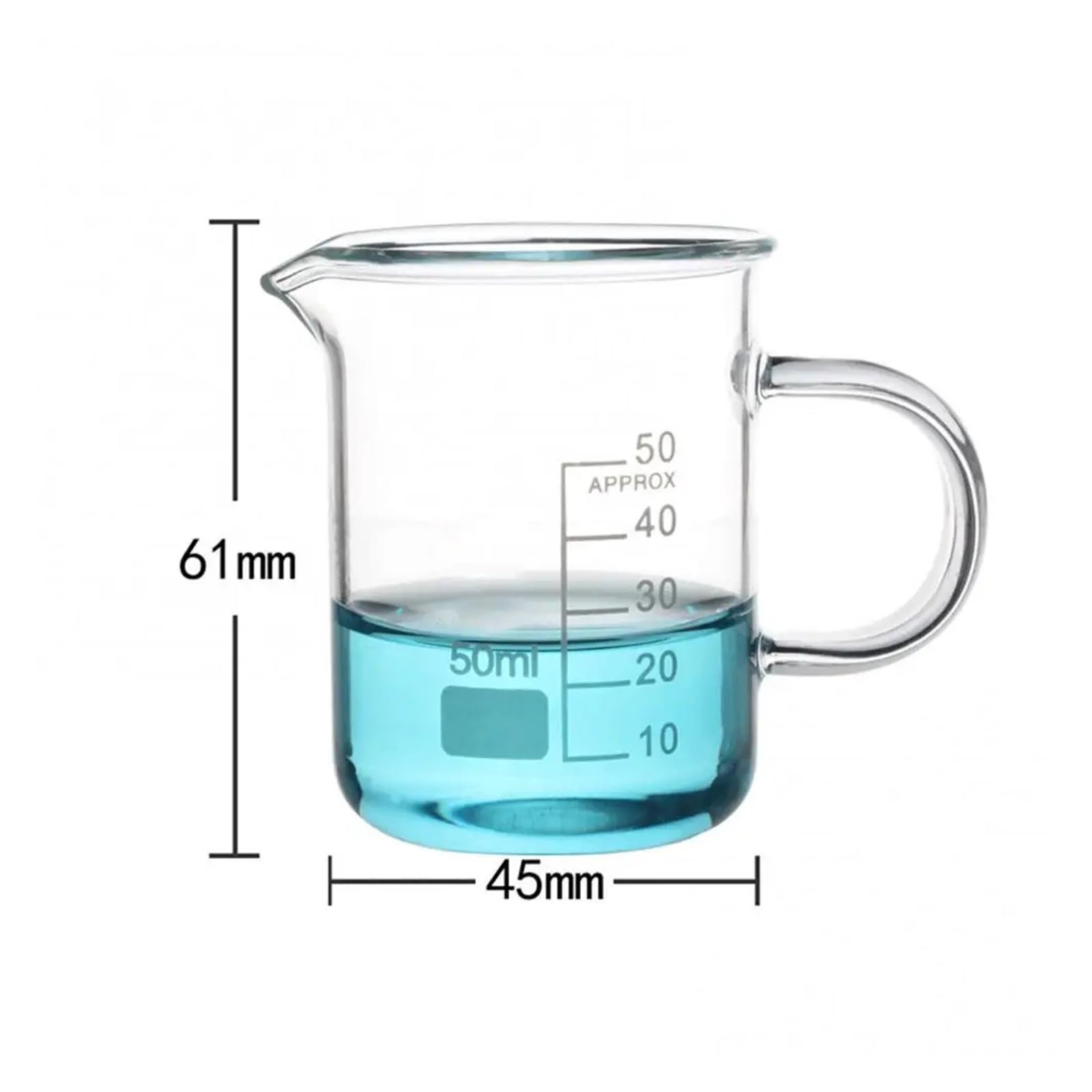 1 bicchiere da laboratorio for miscelazione da 50/100/250/500/1000 ml, becher in vetro con manico, becher in vetro trasparente con scala graduata, becher graduati for chimica(500ML)
