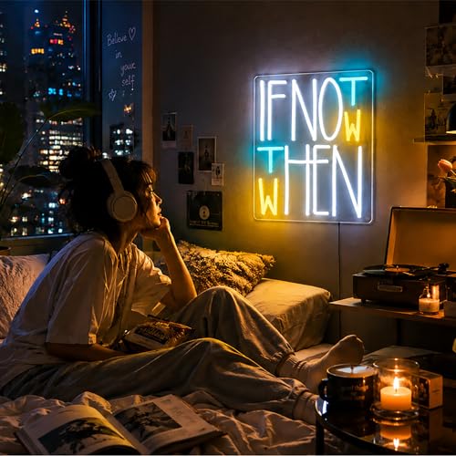 Image of Yellow & White & Blue Neon Sign for Wall Decor Dimmable Led Light Sign Neon Light for Room Party Home Wall Decor USB Powered - If Not Now Then When