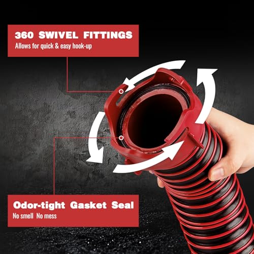 Image of 15FT RV Sewer Hose Kit: Heavy Duty Camper Waste Hose with Leak-Proof Swivel Fittings, 90 Clear Elbow, 4-in-1 Adapter, TPE Tech for Crush-Proof and UV-Resistant