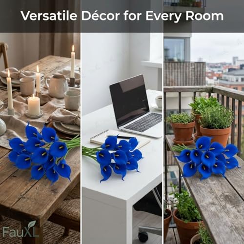 Image of 10 Pcs Artificial Calla Lily Flowers Bunch for Vase and Flower Pots- Premium Real-Look Faux Lily Stems for Home Decor, Living Room, Bedroom, Office Decoration (Vase not Included) (Blue)