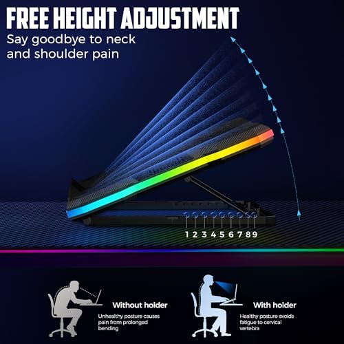 Image of CLAW Storm Pro A21 Laptop Cooling Pad with 9 Fans (6x60mm + 4x85mm, Up to 2400 RPM), RGB Lighting, LCD Display, Mobile Stand, 9 Height Levels, USB & Type-C Ports, Fits Up to 17-Inch Laptops - Black