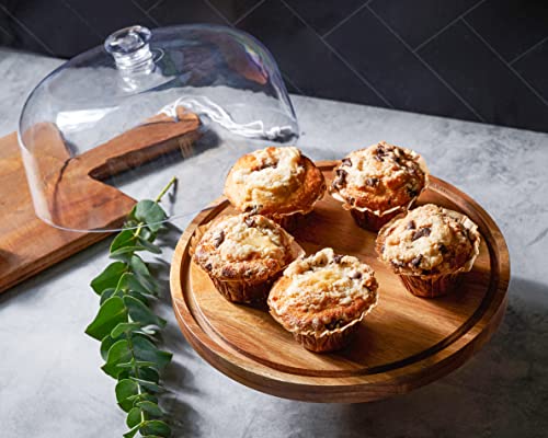 Homesphere Cake Stand With Acrylic Lid, Acacia Wood Base, Acrylic Dome, Multifunctional 2 In 1 Use, Charcuterie Board, Cheese Board, Serving Platter For Cakes, Pastries, Muffins, Desserts #TOP2