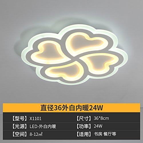 lemumu The main bedroom lamp warm romantic living room restaurant study led minimalist character heart-shaped lamps, Diameter 36CM, white, warm 24W [Energy Class A+]