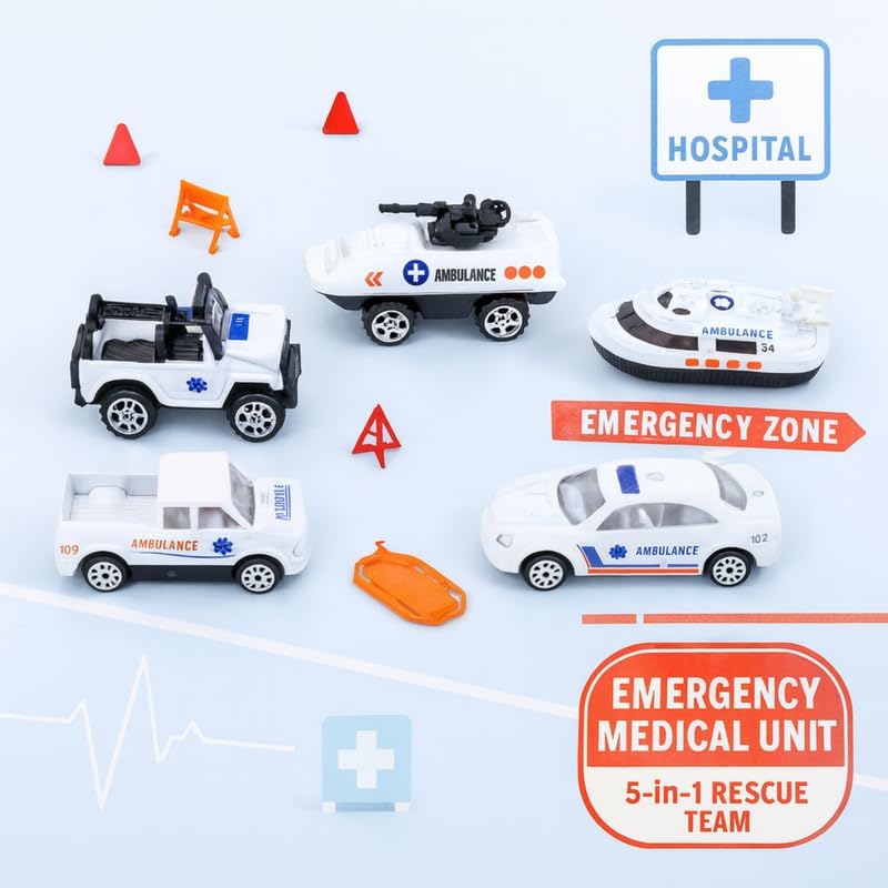 Image of Amisha Gift Gallery Ambulance Toy Car for Kids, Pack of 5