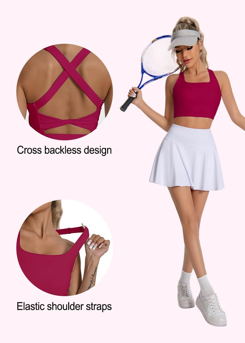 KOKITA Women’s Sports Bra Fitness Short Tank Top Criss-Cross Back Padded Strappy Sports Bras Yoga Workout Bra