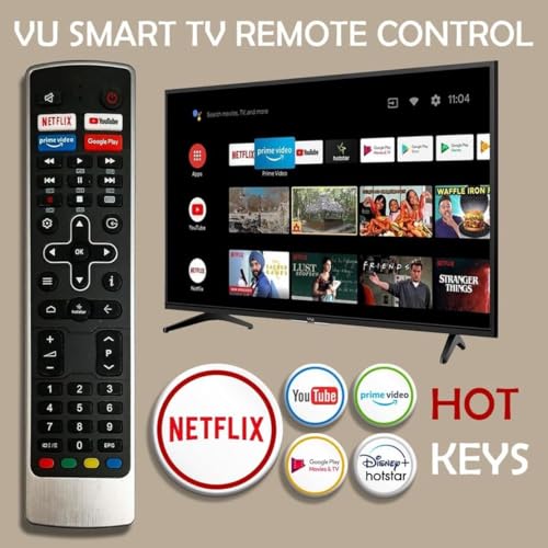 Image of Compatible VU LED Smart TV Remote | Replacement for Iconium Pixelight 4K Smart Android UHD HD TVs | Netflix YouTube Prime Video Hotstar Shortcut Keys | Suitable for Multiple Models & Sizes