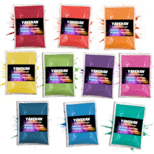 Holi Powder, 10 Packs of 100 Grams Washable Color Powder for...