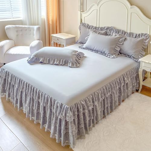 Falda de Cama con Banda Elástica Antideslizante para Envolver Transpirable Suave Sábana Bajera con Volantes de 40 cm Fácil de Instalar