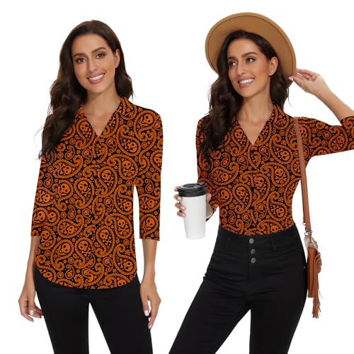 Image of Soneven Womens Golf Polo Shirts 3 /4 Long Sleeve V Neck Button Down Shirts Business Causal Work Blouses Tops