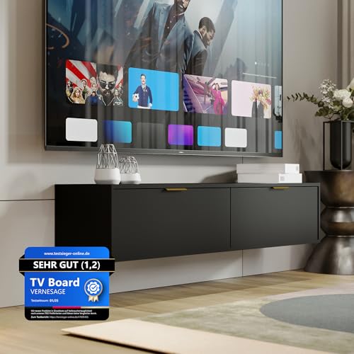 TV-Board Senna (Schwarz, S140) – Fernseh-Lowboard & Schrank mit Kabelmanagement – Sideboard für Wohnzimmer | TV-Tisch, Kommode, Fernseh-Regal | Modern Living Room Cabinet TV-Board Senna (Schwarz, S140) – Fernseh-Lowboard & Schrank mit Kabelmanagement – Sideboard für Wohnzimmer | TV-Tisch, Kommode, Fernseh-Regal | Modern Living Room Cabinet