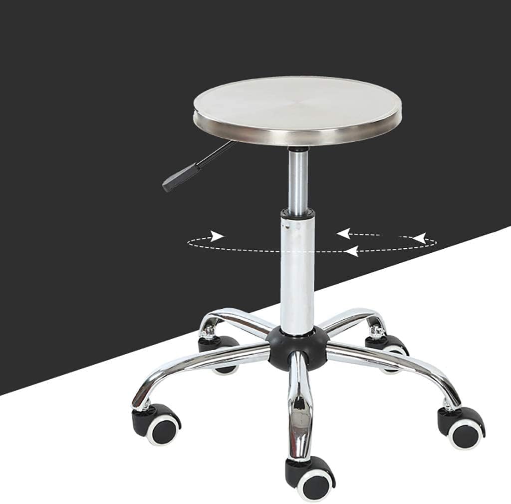 Round Stool with Casters Stainless Steel Task Stool Mini Work Rubber Matte PU Wheels 5 Star Claw Hospital Office Lift Counter Chair (Color: Stainless Steelx2 Size: 45-55cm) (Stainless Steelx2 50)