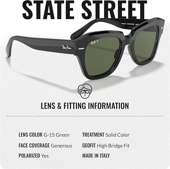 Image of Ray-Ban RB2186 STATE STREET Square Shaped Sunglasses for Women with Official RAYBAN Eyewear Kit