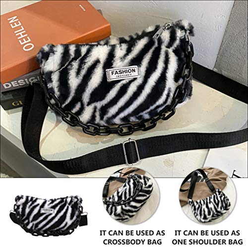 KESYOO Bolsa de Ombro de Pelúcia Impressão Zebra Stripe Feminina Moda Nas Axilas Bolsa Crossbody Bol